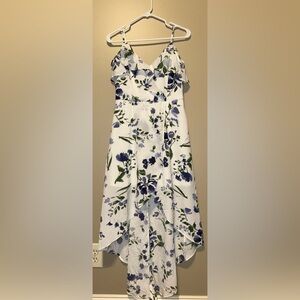 BCX Asymmetrical Skirt with Blue and Green Floral Pattern